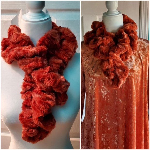 Faux Fur Orange Scarf NWOT - Picture 1 of 13
